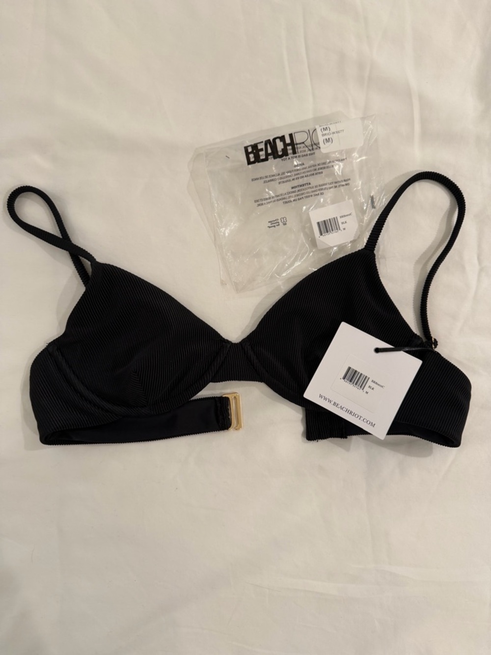 Beach Riot Black Ribbed Camilla Swim Top M - Picture 2 of 4